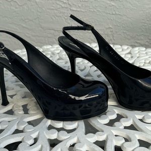 YSL BLACK PATENT HEELS; Italy - sz EU 38- US 7.5 - great cond.